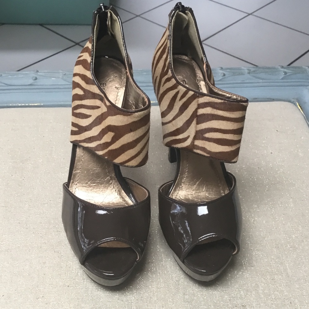 BCBGeneration Zebra Print and Brown Heels